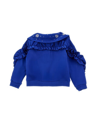 Zip-up sweatshirt with crystals and ruffles