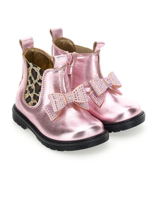 Laminated nappa ankle boots with bow