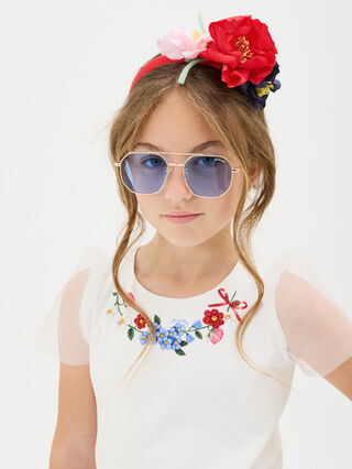 Organic cotton t-shirt with tulle sleeves