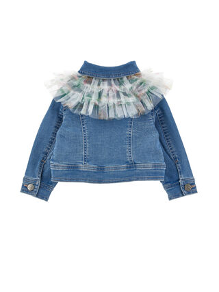 Denim jacket with ruffles