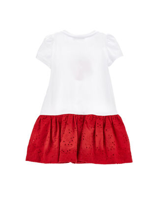 Jersey dress with broderie anglaise flounce