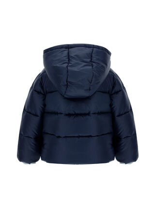 Hooded technical down jacket
