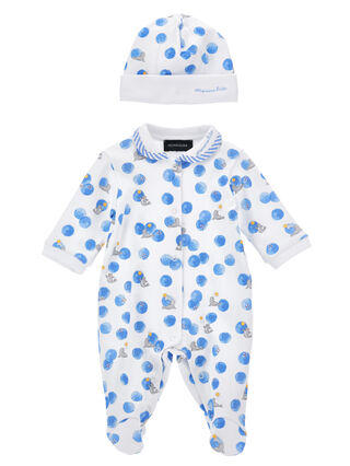 Хлопковый комбинезон с принтом и чепчиком