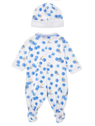 Хлопковый комбинезон с принтом и чепчиком