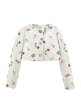 Botanical print boucl&eacute; jacket