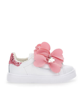 bebe Girl's Glitter Sneakers with Lace-Up and Logo, Slip-On