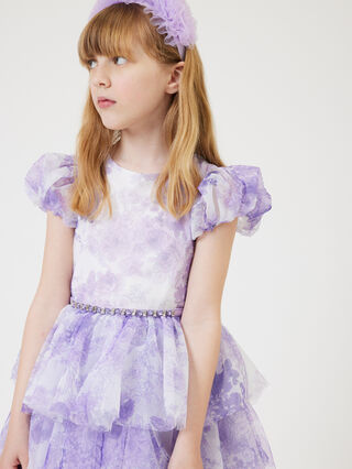 Monocolour floral tulle dress