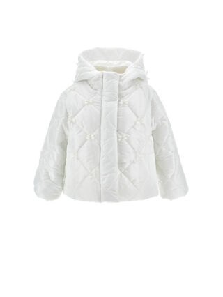 Down jacket with fabric bows