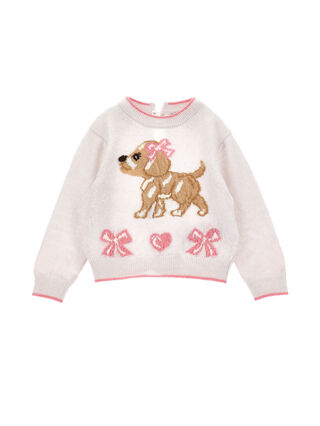 Свитер с интарсией, собачкой и бантиками