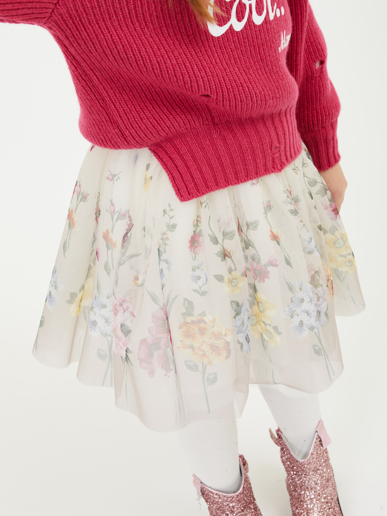 Monnalisa logo-waistband graphic-print skirt - White