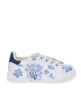 Tennis shoes with glitter and flowers print