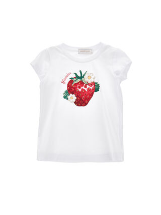Strawberry jersey T-shirt with rhinestones