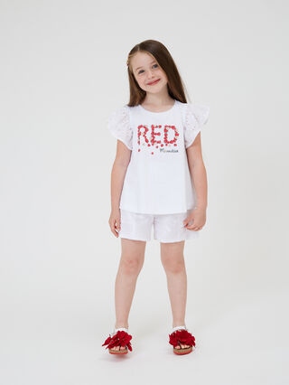 T-shirt en coton à manches en broderie anglaise