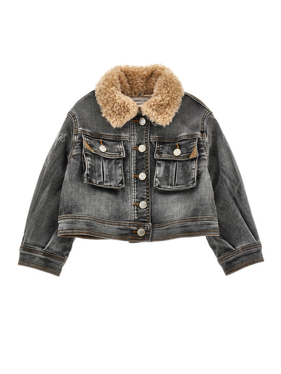 Plush collar denim jacket