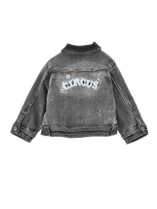 Wattierte Jeansjacke mit Stickereien