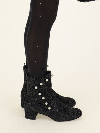 Glitter ankle boot with pearls