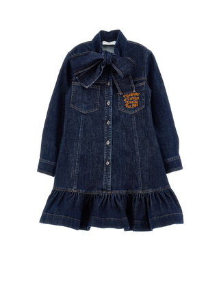 Джинсовое платье с бантом и вышивкой