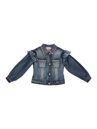 Jean jacket w/pearls & rhinestones