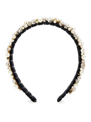 Velvet headband with rhinestones and pearls