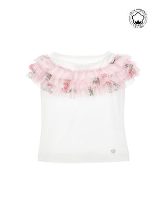 Organic cotton T-shirt with tulle