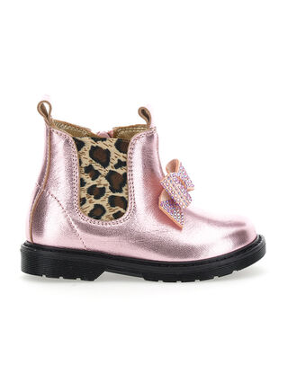 Laminated nappa ankle boots with bow