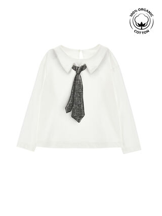 Black tie organic cotton blouse