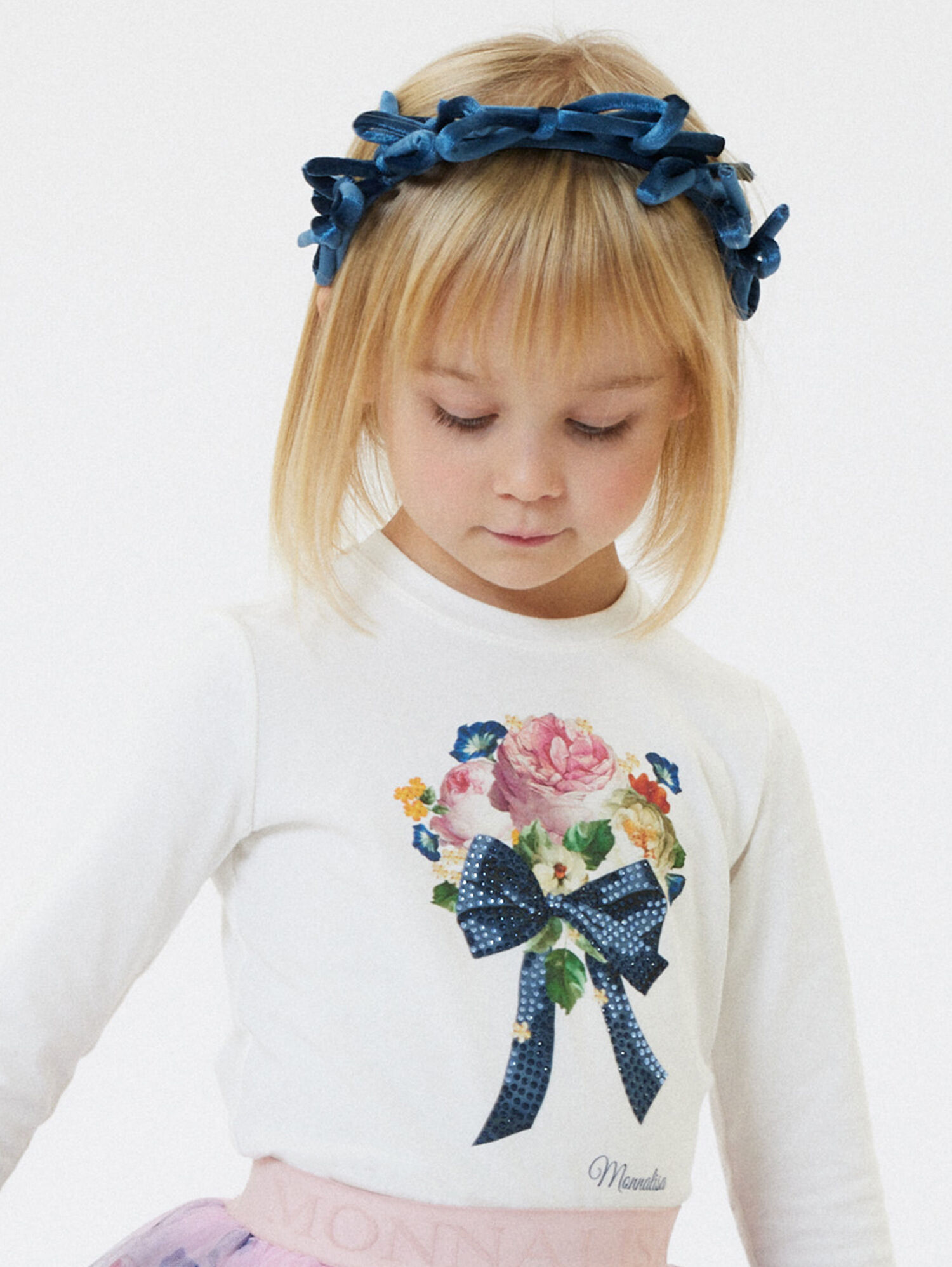 Cotton T-shirt with flower bouquet print girl | Monnalisa