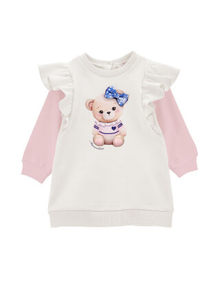 Two-tone sweatshirt dress with trim