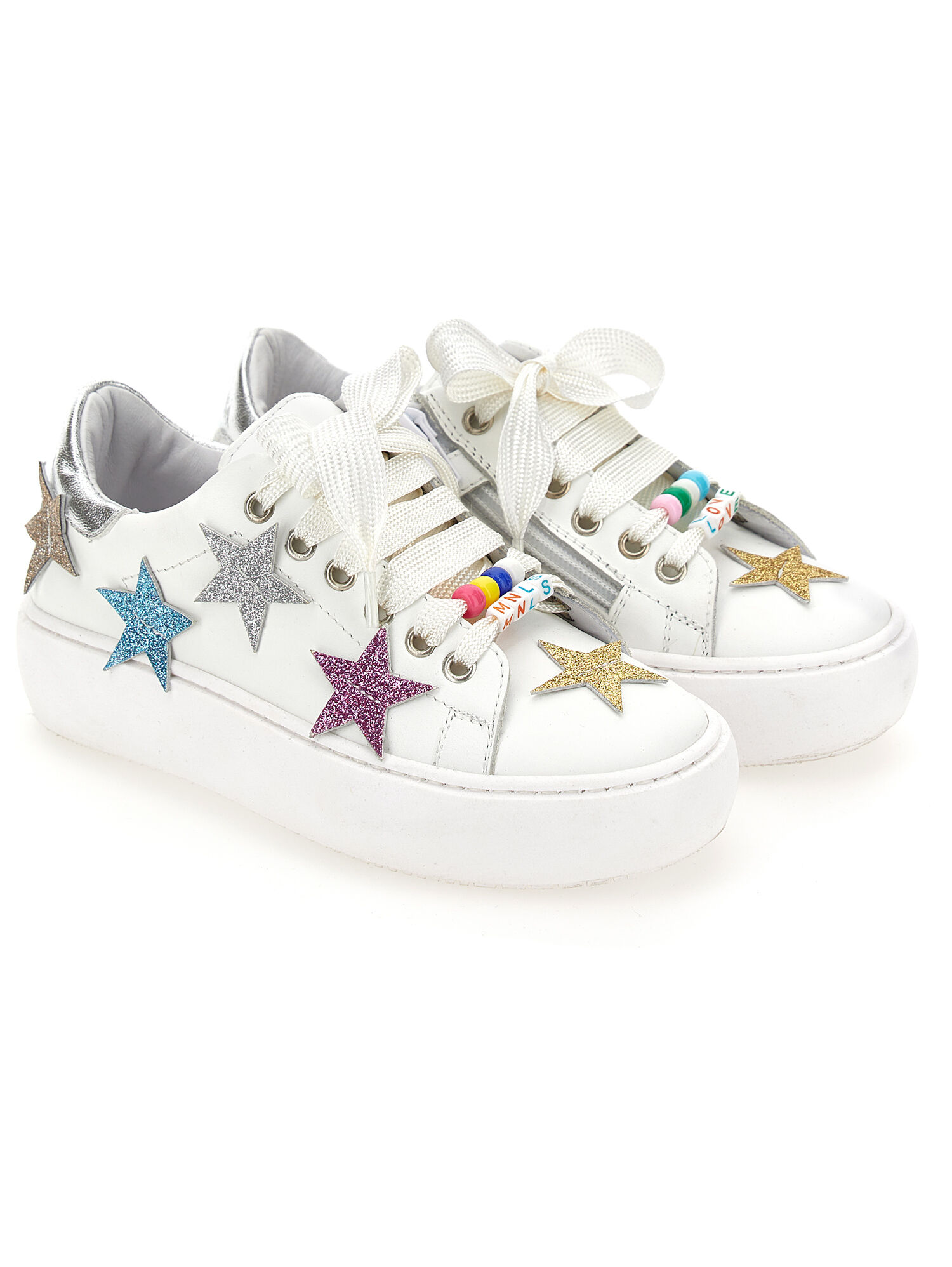 Leather sneakers with stars girl Monnalisa France