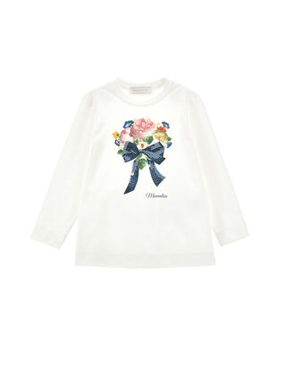 Cotton T-shirt with flower bouquet print