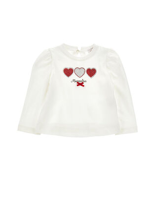 Лонгслив декорированный изображением с тремя сердечками