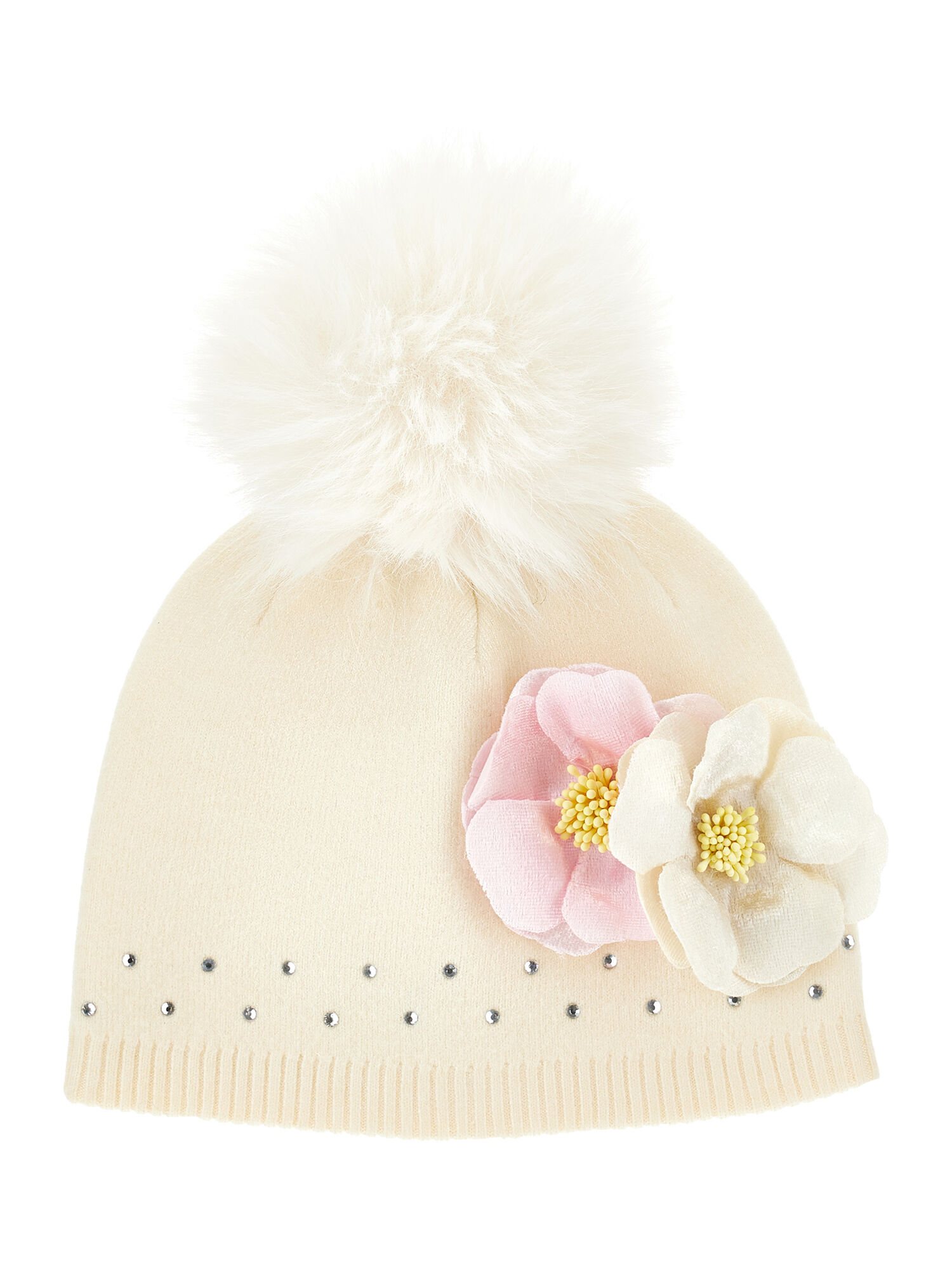 Monnalisa floral-print cotton beanie - White