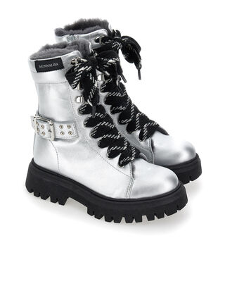 Rock sheepskin-lined leather combat boots