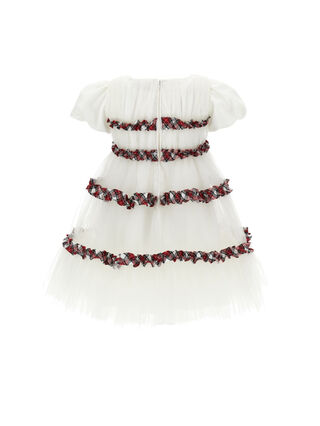 Tartan pleated tulle dress with ruffles
