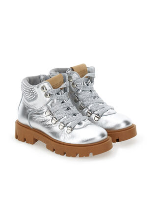 Laminated sheepskin ankle boots