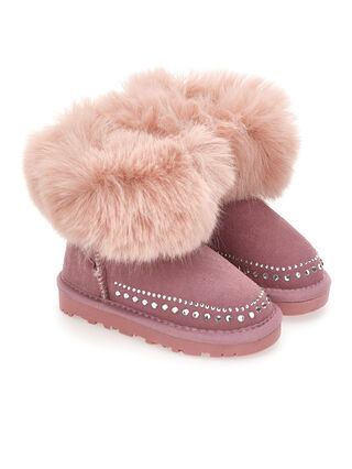 Crusted leather ankle boots with rhinestones