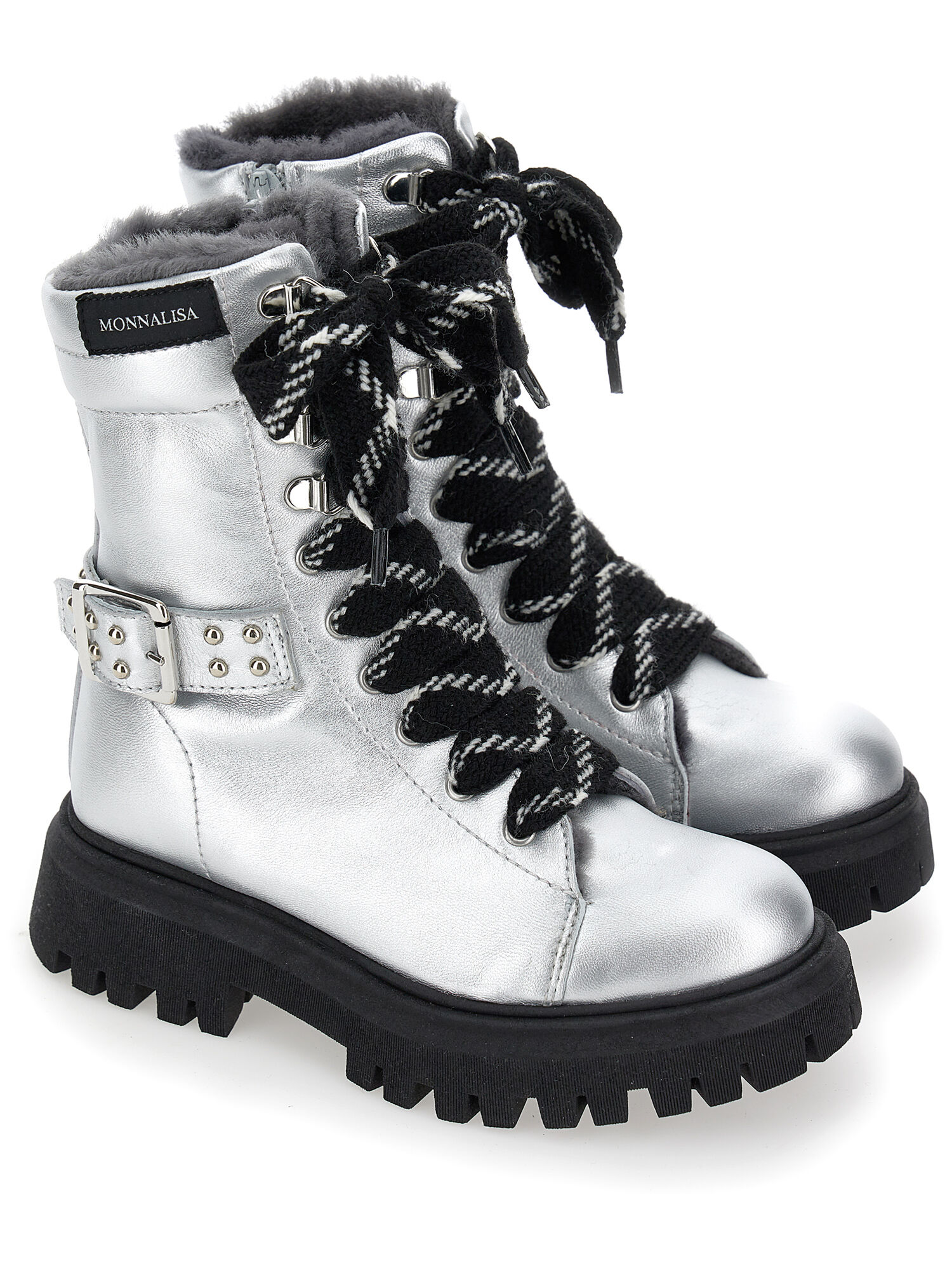 Rock sheepskin lined leather combat boots girl Monnalisa United States