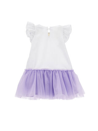 Abito jersey con balza in tulle