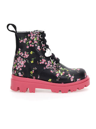 Floral coated fabric combat boots