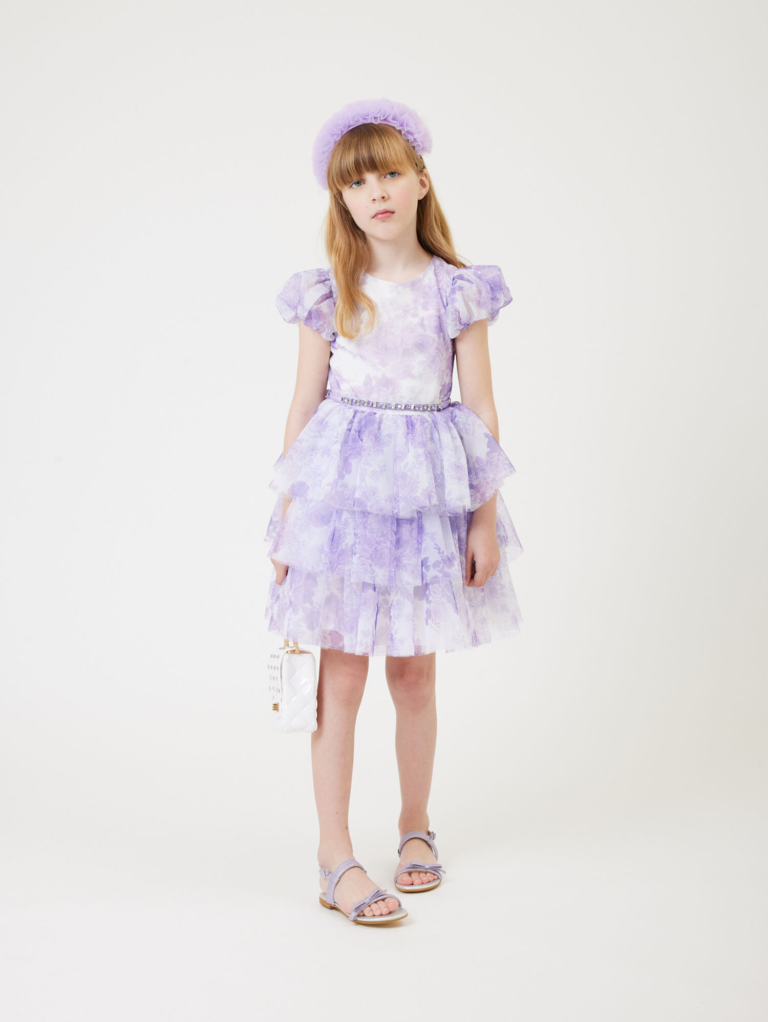 Monocolour floral tulle dress girl | Monnalisa United States