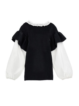 Sweater with poplin sleeves