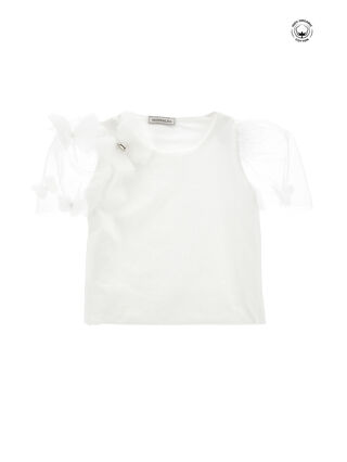 Organic cotton top with tulle sleeves