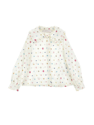 Camicia con colletto decorato e stampa gioielli