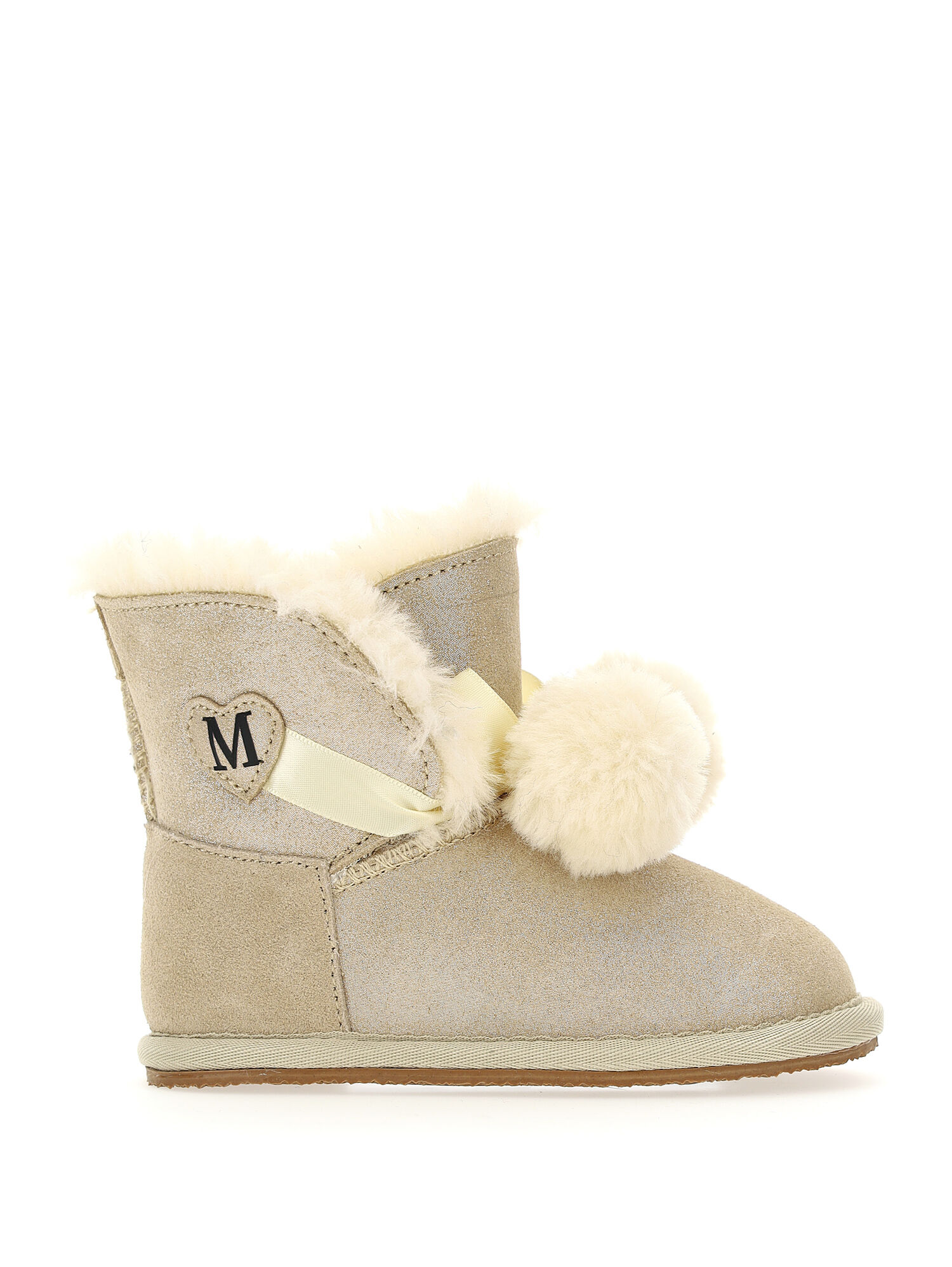 Crusted leather ankle boots with pom poms Monnalisa Girls Shoes Boots Ankle Boots 