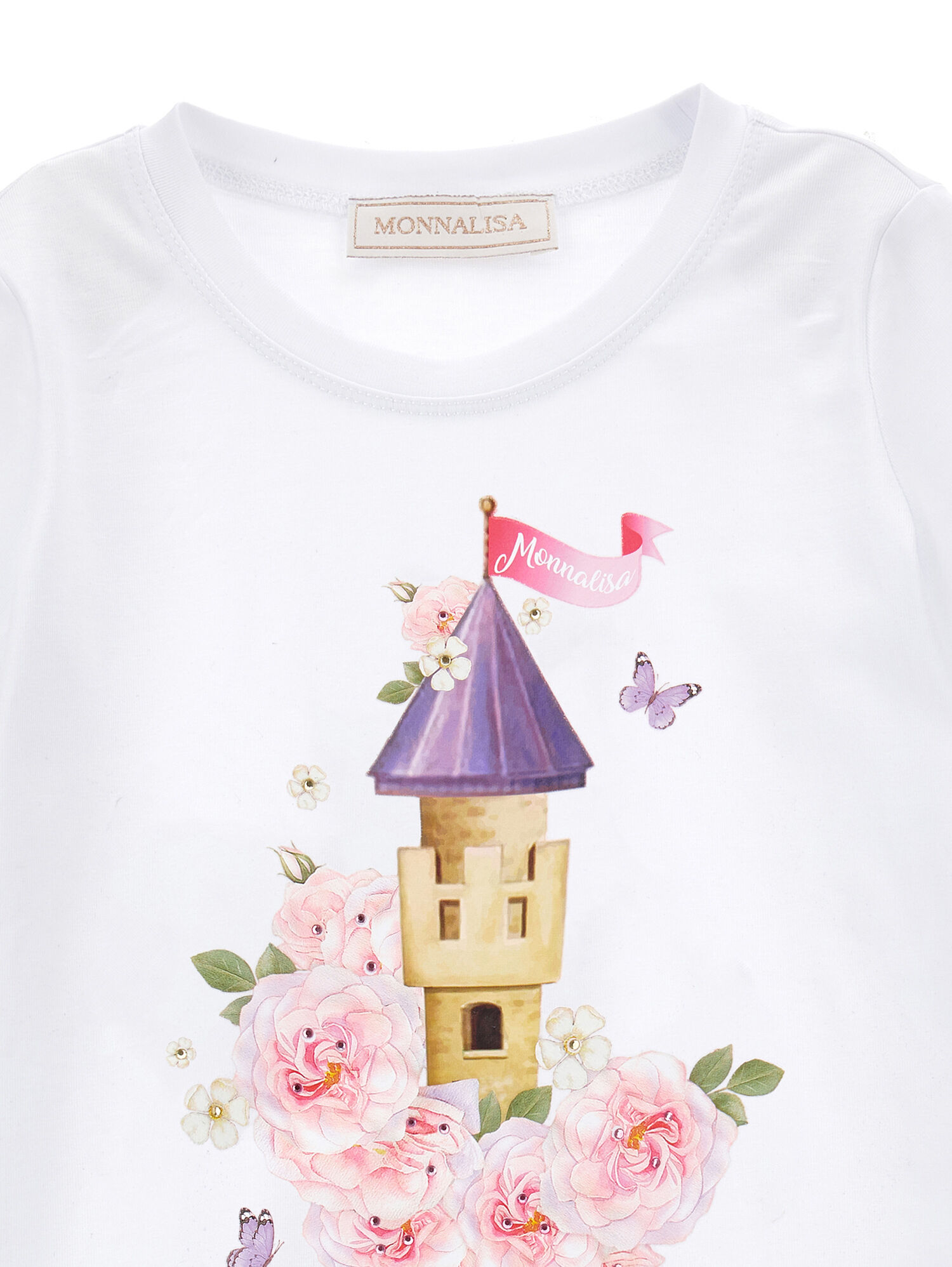 Monnalisa ★White & Ivory 薔薇 プリント Tシャツドレス★4-11Y Chi Chi Girls エンブロイダリーフラワードレス 3-7歳 CG52796CR