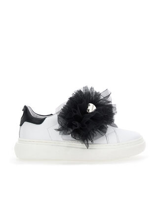 Nappa leather and tulle sneakers