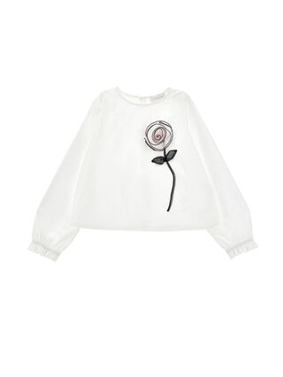 Blouse with 3D rose poplin