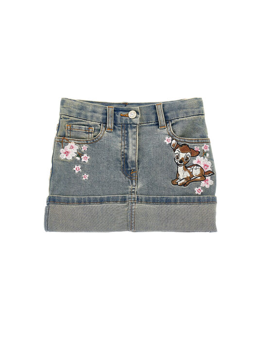 Minirock aus Denim mit Bambi-Stickerei