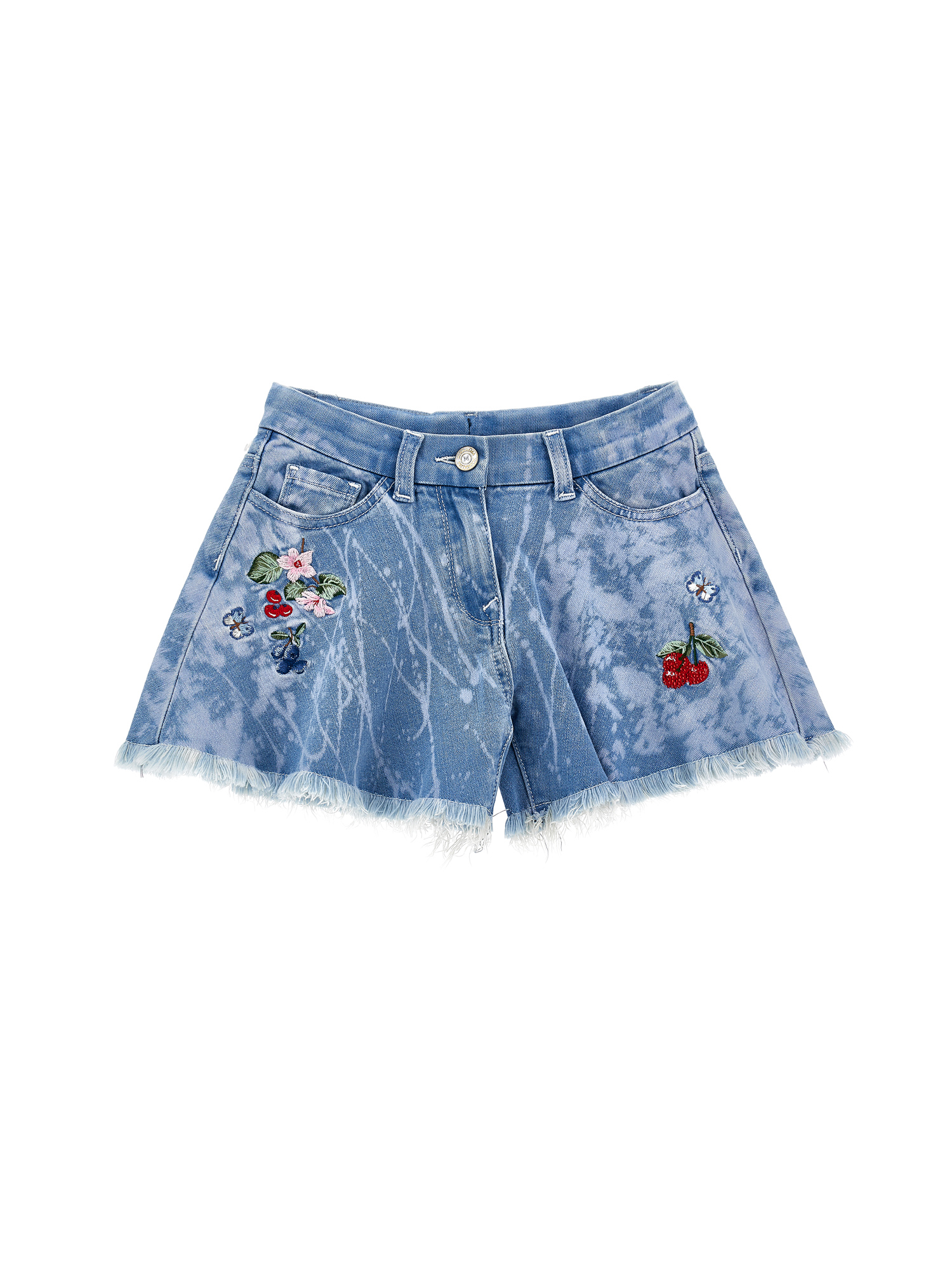Monnalisa Jeans Shorts With Rhinestones In Stone Bleach
