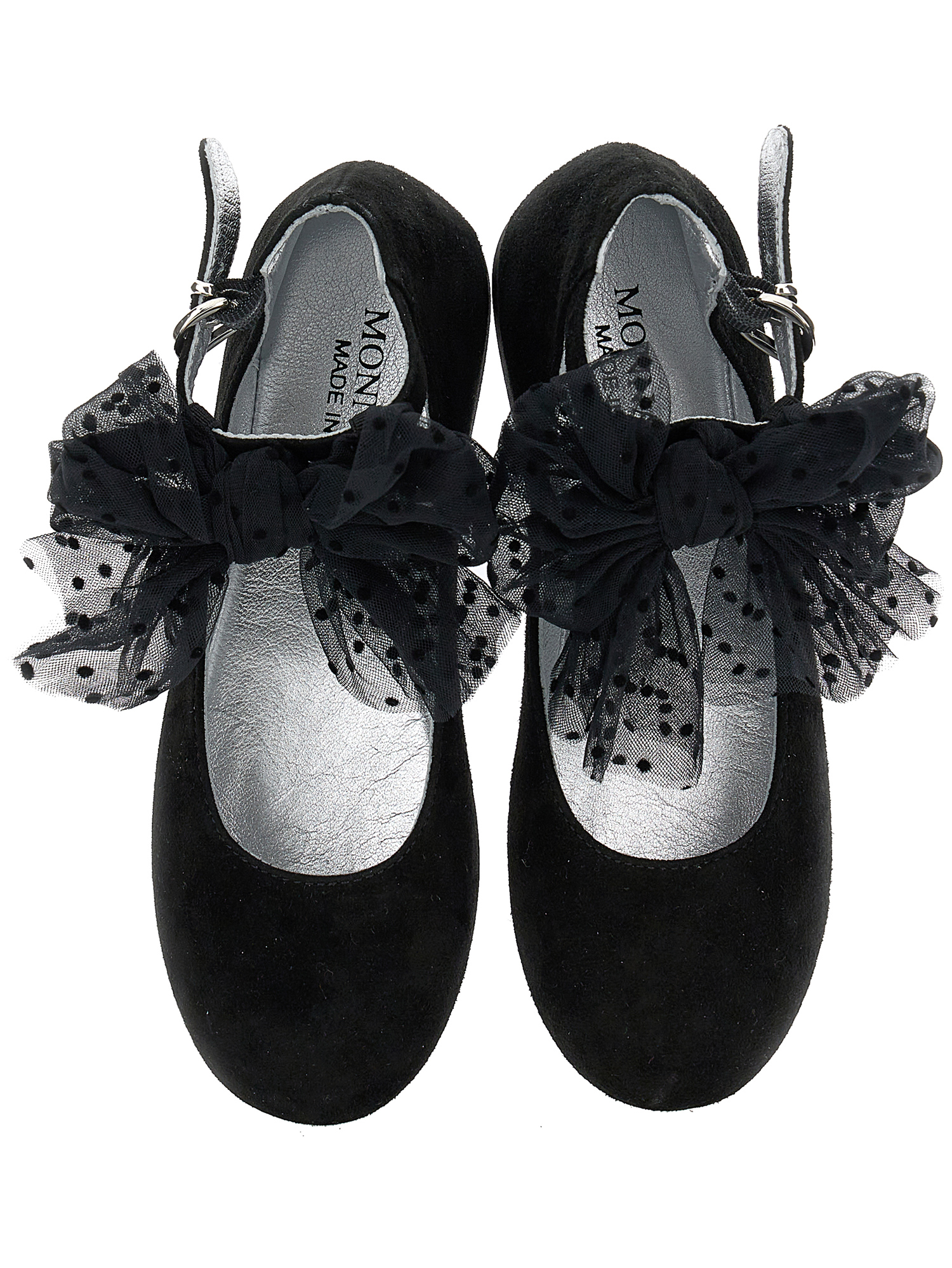 Shop Monnalisa Suede Ballet Flats With Bow In Black